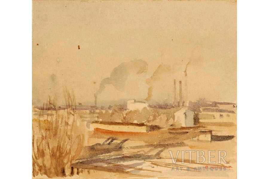 Jaunzems Bruno (1899-1956), Industrial Landscape, paper, water colour, 15 x 17 cm